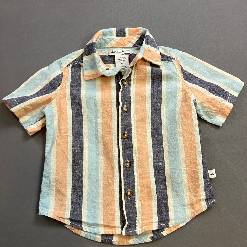 Tommy Bahama Kids XS 4 Short Sleeve‎ Button Down Shirt Striped